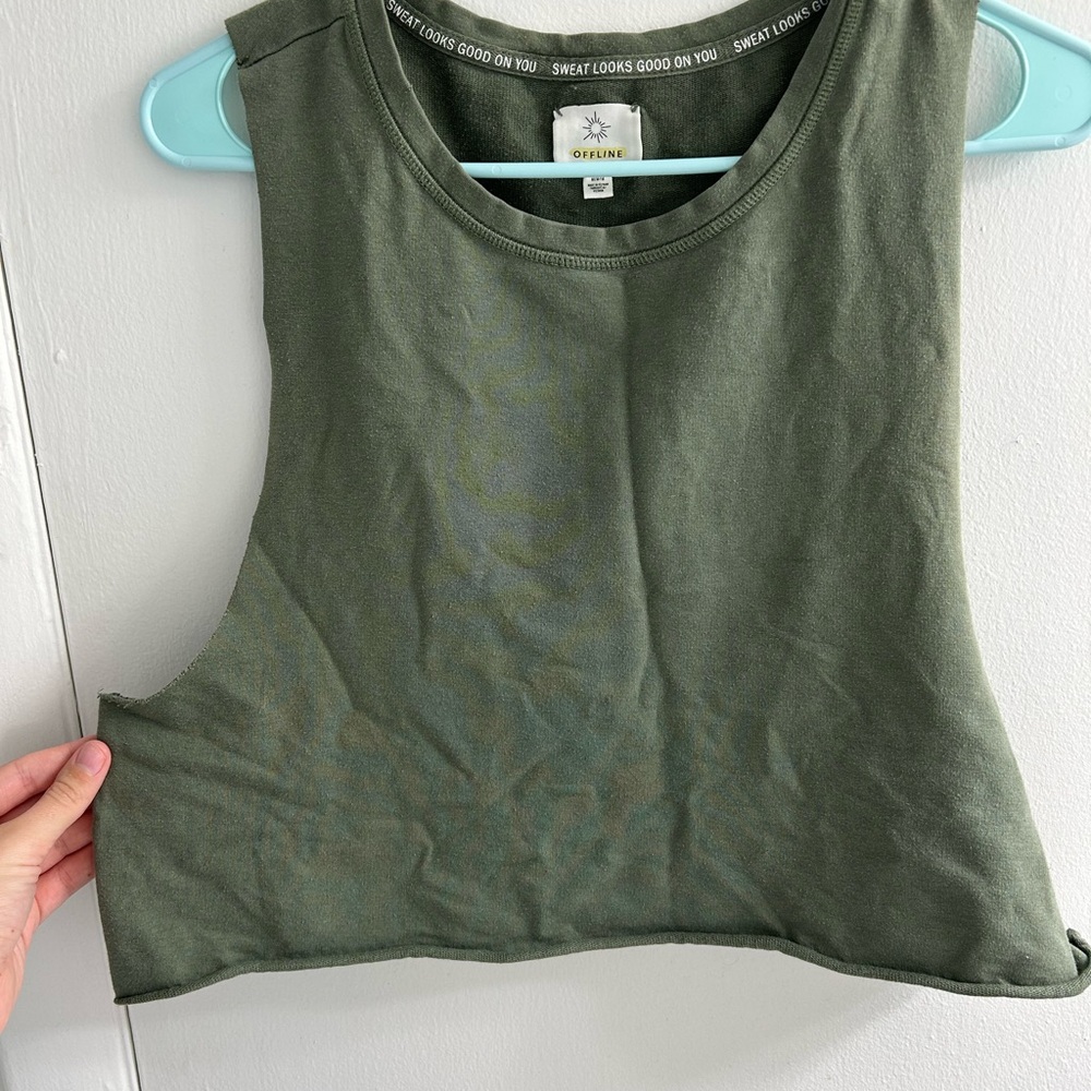 Aerie Green Sleeveless Crop Tank with Cut Out